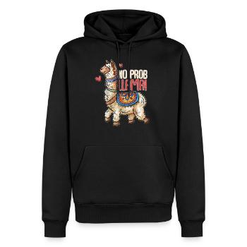 Lama - Männer Premium Bio Hoodie - Schwarz - Vorne - Nico (187cm)