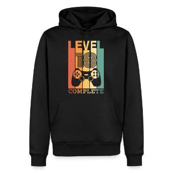 Kids Level 18 Years Birthday Shirt Gamer Shirt - Men’s Premium Organic Hoodie - black - Front - Nico (187cm)