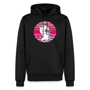 Muskel Einhorn Sonnenuntergang - Männer Premium Bio Hoodie - Schwarz - Vorne - Nico (187cm)