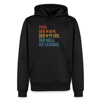 Papa Mann Mythos Held Legende - Daddy Vatertag - Männer Premium Bio Hoodie - Schwarz - Vorne - Nico (187cm)