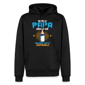 Niveau Papa Annonce Grossesse Futur Père Gamer - Sweat à capuche Premium bio Homme - noir - Devant - Nico (187cm)