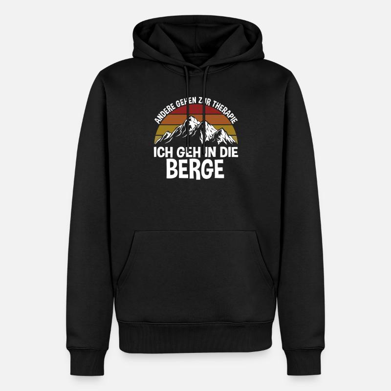 Wanderer Berge Statt Therapie - Männer Premium Bio Hoodie - Schwarz