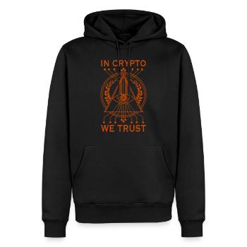Bitcoin Kryptowährung - In Crypto We Trust - Männer Premium Bio Hoodie - Schwarz - Vorne - Nico (187cm)