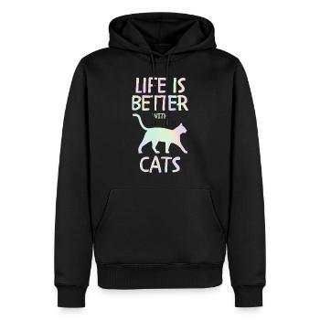 La vie est un cadeau de chat avec les chats - Sweat à capuche Premium bio Homme - noir - Devant - Nico (187cm)