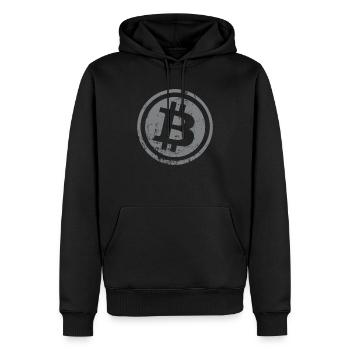Bitcoin Button Kryptowährungen Bitcoins - Männer Premium Bio Hoodie - Schwarz - Vorne - Nico (187cm)