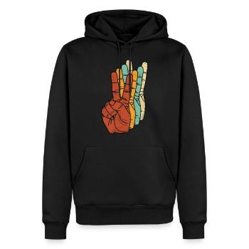 Frieden Liebe Freiheit Peace Hand Finger Zeichen - Männer Premium Bio Hoodie - Schwarz - Vorne - Nico (187cm)