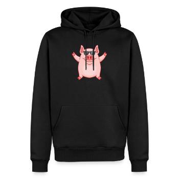 Drôle de porc en cadeau - Sweat à capuche Premium bio Homme - noir - Devant - Nico (187cm)
