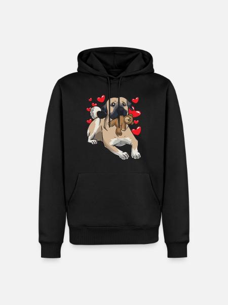 Cane Kangal con pel pelati e molti cuori - Felpa con cappuccio ecologica premium da uomo - nero