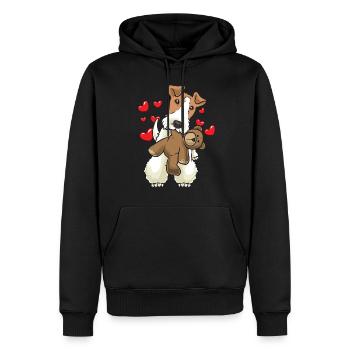 Foxterrier Drahthaar Hund mit Stofftier - Männer Premium Bio Hoodie - Schwarz - Vorne - Nico (187cm)