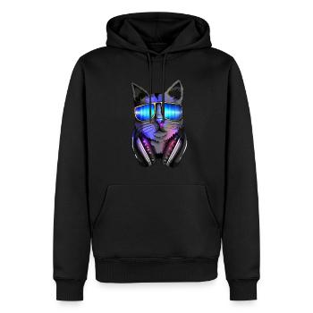 Katzenliebhaber Techno Katze Electro Musik DJ Cat - Männer Premium Bio Hoodie - Schwarz - Vorne - Nico (187cm)