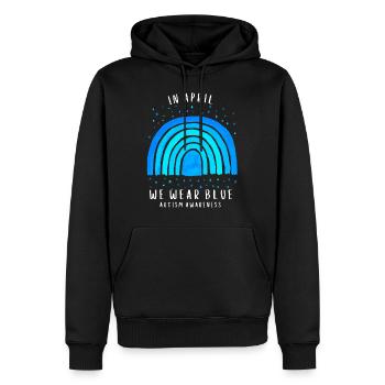 En Avril we wear Blue Autism Awareness - Sweat à capuche Premium bio Homme - noir - Devant - Nico (187cm)