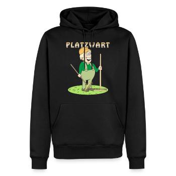 MENSCH COMIC PLATZWART - Männer Premium Bio Hoodie - Schwarz - Vorne - Nico (187cm)
