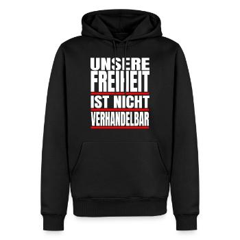 Unsere Freiheit ist nicht verhandelbar Protest - Männer Premium Bio Hoodie - Schwarz - Vorne - Nico (187cm)
