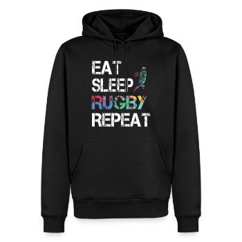 Eat Sleep Rugby Union Repeat für Rugby Spieler - Männer Premium Bio Hoodie - Schwarz - Vorne - Nico (187cm)