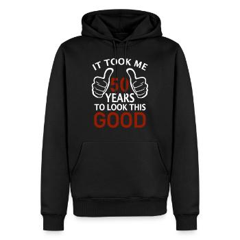 50e anniversaire It Took Me 50 Years To Look This - Sweat à capuche Premium bio Homme - noir - Devant - Nico (187cm)