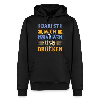 DARFST MICH UMARMEN UND DRÜCKEN - Männer Premium Bio Hoodie - Schwarz - Vorne - Nico (187cm)