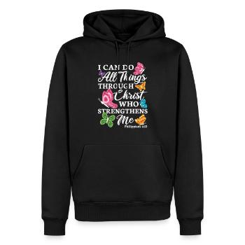 Do All Things Through Christ Religion Biblevers - Sweat à capuche Premium bio Homme - noir - Devant - Nico (187cm)