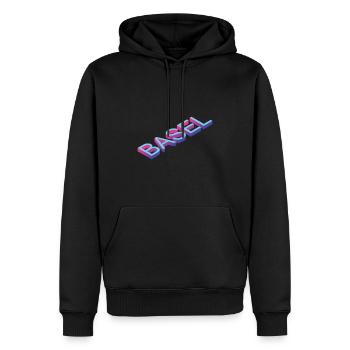 Basel - Männer Premium Bio Hoodie - Schwarz - Vorne - Nico (187cm)