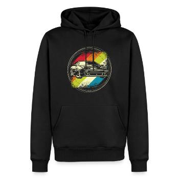 Rallye auto retro - Sweat à capuche Premium bio Homme - noir - Devant - Nico (187cm)