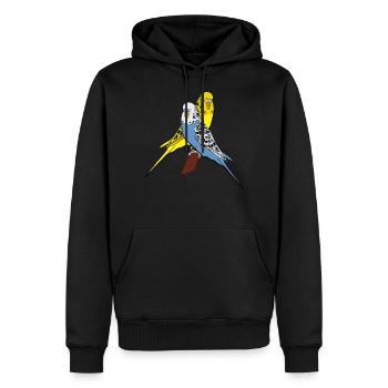 Perruches bleu jaune amoureux - Sweat à capuche Premium bio Homme - noir - Devant - Nico (187cm)