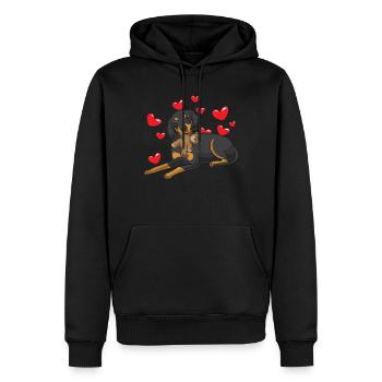 Brandlbracke Hund mit Plüschtier und vielen Herzen - Männer Premium Bio Hoodie - Schwarz - Vorne - Nico (187cm)