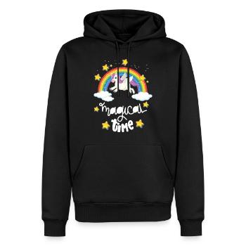 Einhorn Unicorns Magical time Ich will ein Einhorn - Männer Premium Bio Hoodie - Schwarz - Vorne - Nico (187cm)