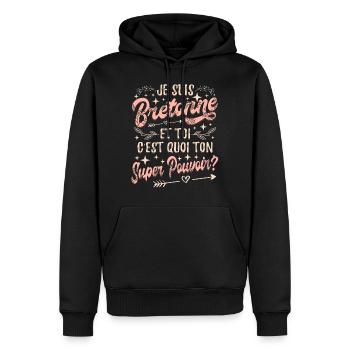 Je Suis Bretonne Humour - Sweat à capuche Premium bio Homme - noir - Devant - Nico (187cm)