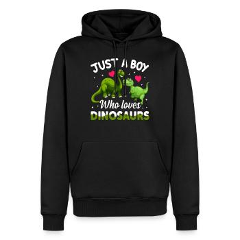 Nur ein Junge der Dinosaurier liebt - Männer Premium Bio Hoodie - Schwarz - Vorne - Nico (187cm)