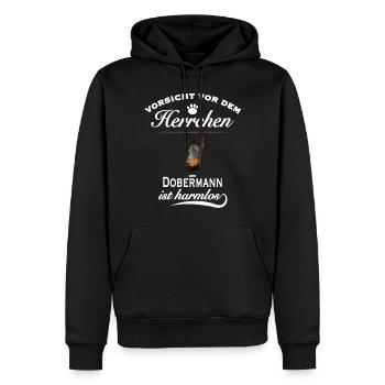 Dobermann - Vorsicht vor dem Herrchen - Männer Premium Bio Hoodie - Schwarz - Vorne - Nico (187cm)