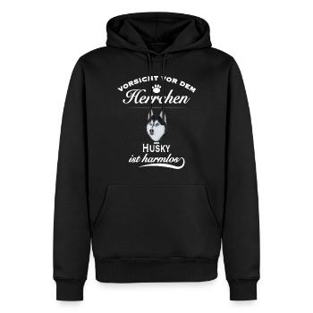 Husky - Vorsicht vor dem Herrchen. Harmlos - Männer Premium Bio Hoodie - Schwarz - Vorne - Nico (187cm)