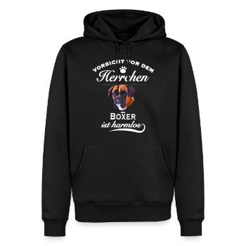 Boxer - Vorsicht vor dem Herrchen - Hund harmlos - Männer Premium Bio Hoodie - Schwarz - Vorne - Nico (187cm)