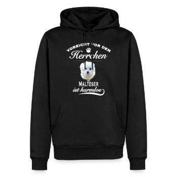 Vorsicht vor dem Herrchen - Malteser ist harmlos - Männer Premium Bio Hoodie - Schwarz - Vorne - Nico (187cm)