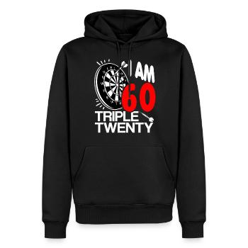 60e anniversaire Fléchettes - Sweat à capuche Premium bio Homme - noir - Devant - Nico (187cm)