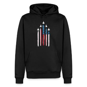 Airplane American Flag - Men’s Premium Organic Hoodie - black - Front - Nico (187cm)