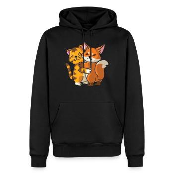 Tabby Cat and Fox Hug Cuddle Animals - Men’s Premium Organic Hoodie - black - Front - Nico (187cm)