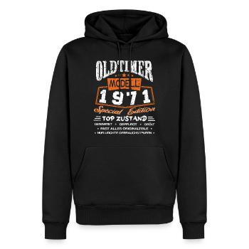 Modèle de voitures anciennes 1971 50e anniversaire - Sweat à capuche Premium bio Homme - noir - Devant - Nico (187cm)