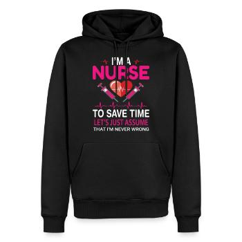 Infirmière - Sweat à capuche Premium bio Homme - noir - Devant - Nico (187cm)