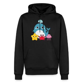 Petite baleine avec des amis - Sweat à capuche Premium bio Homme - noir - Devant - Nico (187cm)