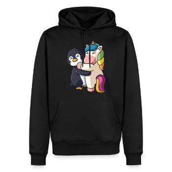 Pinguin und Einhorn niedliche Tiere knuddeln - Männer Premium Bio Hoodie - Schwarz - Vorne - Nico (187cm)