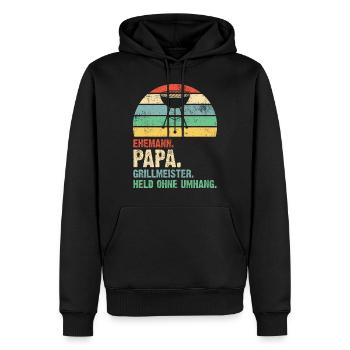 Ehemann Papa Grillmeister Held Retro Vintage - Männer Premium Bio Hoodie - Schwarz - Vorne - Nico (187cm)