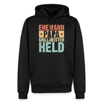 Ehemann Papa Grillmeister Held Retro - Männer Premium Bio Hoodie - Schwarz - Vorne - Nico (187cm)