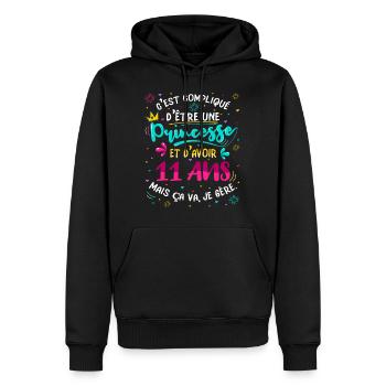 Anniv Fille 11 ans Anniversaire Humour - Sweat à capuche Premium bio Homme - noir - Devant - Nico (187cm)
