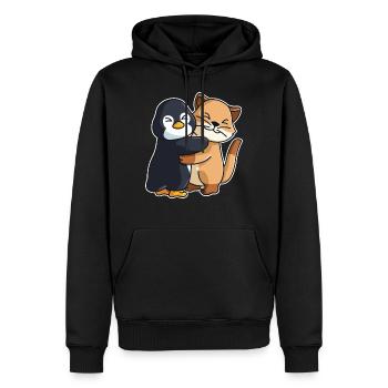 Penguin Cat cute Hug Cuddle Animals - Men’s Premium Organic Hoodie - black - Front - Nico (187cm)