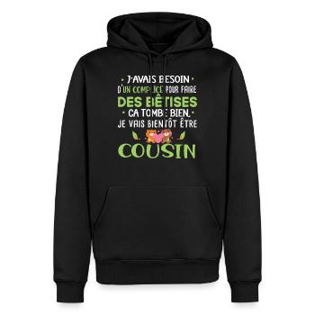 Futur cousin Cadeau naissance bébé Humour - Sweat à capuche Premium bio Homme - noir - Devant - Nico (187cm)
