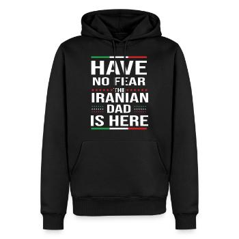 Iran père Iran Enseign - Sweat à capuche Premium bio Homme - noir - Devant - Nico (187cm)
