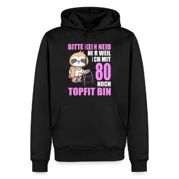 80. Geburtstag 80 Jahre Faultier Faultiere - Männer Premium Bio Hoodie - Schwarz - Vorne - Nico (187cm)