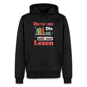 Buch - Männer Premium Bio Hoodie - Schwarz - Vorne - Nico (187cm)