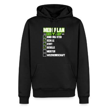 Plan geht auf Stift Geselle Meister Weltherrschaft - Männer Premium Bio Hoodie - Schwarz - Vorne - Nico (187cm)