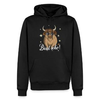 Basst scho Schottische Hochlandrinder Kuh Dialekt - Männer Premium Bio Hoodie - Schwarz - Vorne - Nico (187cm)