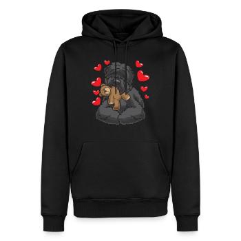 Russischer Schwarzer Terrier mit Kuscheltier - Männer Premium Bio Hoodie - Schwarz - Vorne - Nico (187cm)